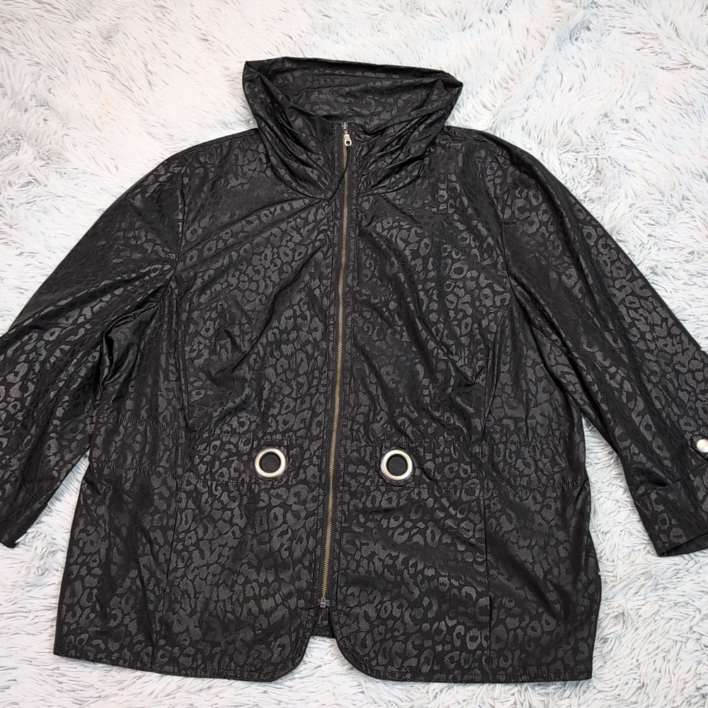 Tribal Jacket Womens‎ 16 Black Animal Print Pockets Lightweight Zip Up Comfort